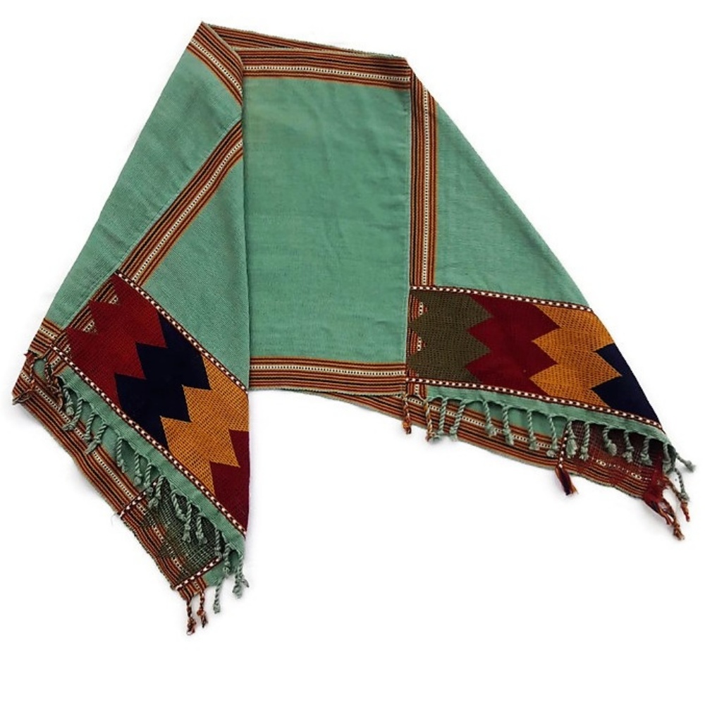 Poncho Green Canvas Southwestern Fringe Textured Tapestry Boho